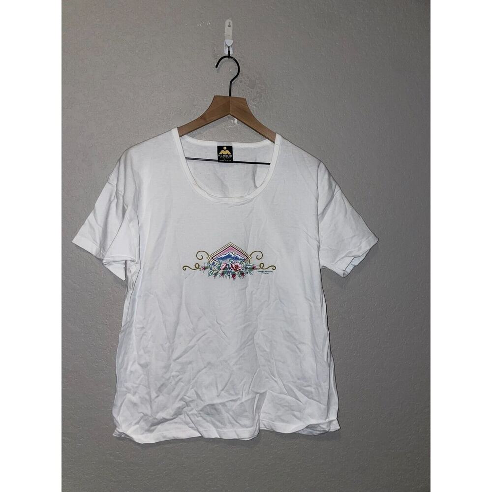 Womens Vintage Mountain Shirt HL Miller Gold Graphic White Tee Women 90s Large